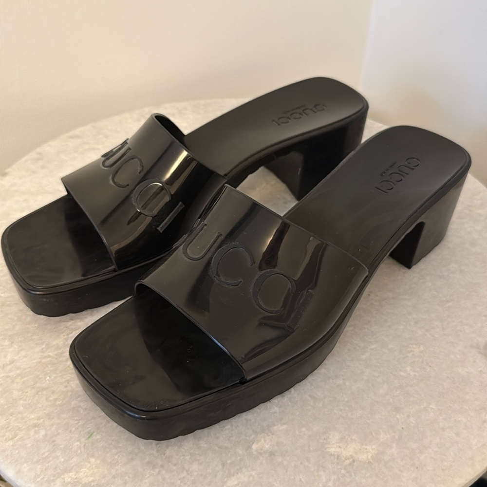 Rubber Gucci Logo Platform 20/60mm Slide Sandals Size 41